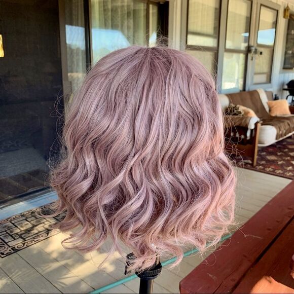 Dusty Rose Lace Front Synthetic Curly Lob Wig Size OS - Picture 6 of 13